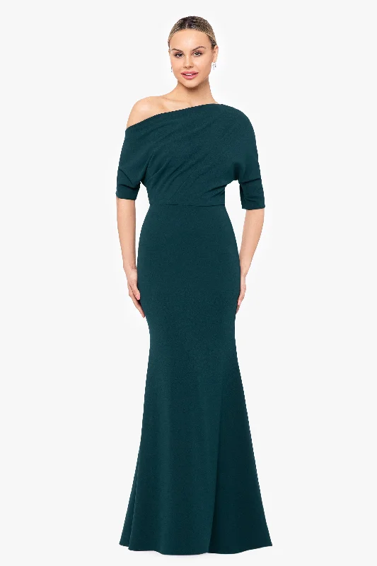 Buy More, Save More "Madeline" Long Scuba Crepe Off the Shoulder Drop Dress