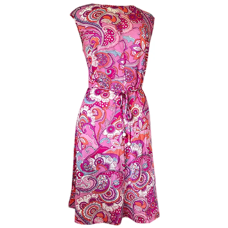 TIME-Limited Offer Pink psychedelic paisley floral vintage 1960s belted nylon St Michael mini dress