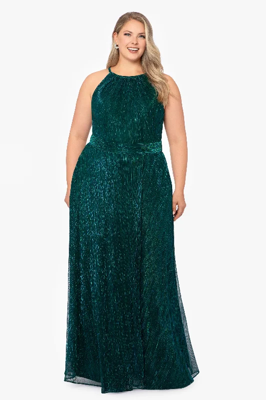 Anniversary Sale Plus "Mila" Long Halter Metallic Dress