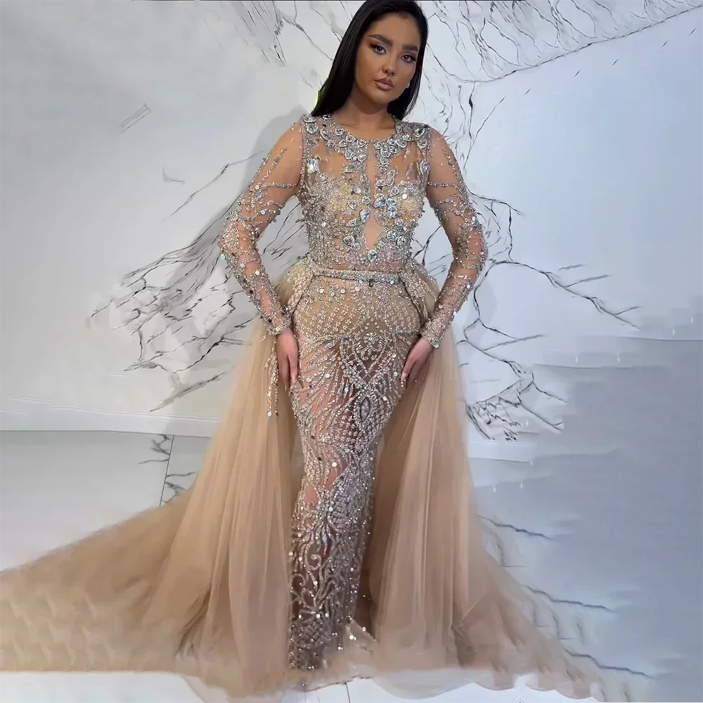 Discount Deals Serene Hill Muslim Silver Nude Mermaid Gown with Detachable Overskirt Beaded Evening Dress for Women Wedding Party 2024 LA71919