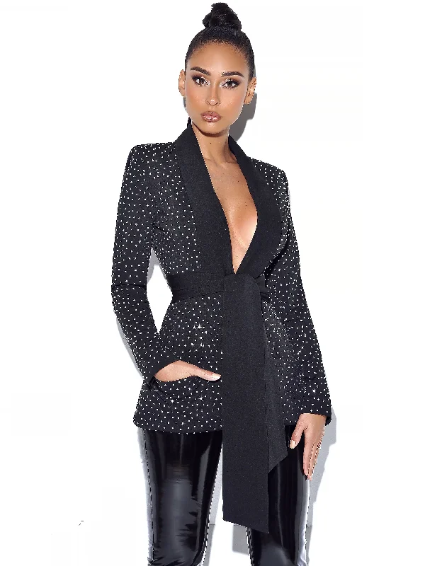 Blowout Deals Visionary Crystal Embellished Black Blazer Jacket