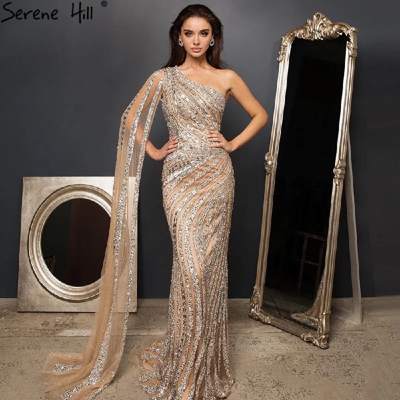 Hurry In Silver Nude Mermaid Luxury Evening Dresses Gowns 2024 Elegant One Shoulder Beaded For Women Party Night LA71413 Serene Hill Hurry In Silver Nude Mermaid Luxury Evening Dresses Gowns 2024 Elegant One Shoulder Beaded For Women Party Night LA71413 Serene Hill