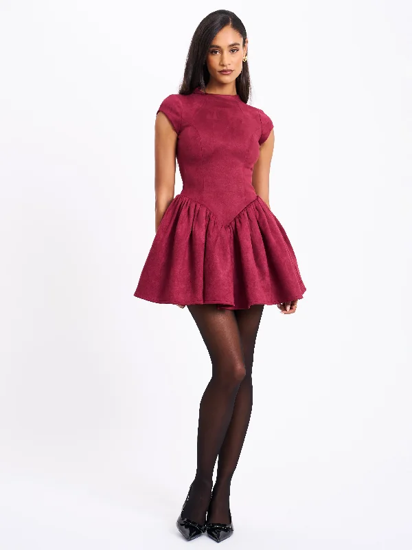 Exclusive Online Offer Jacqueline Backless Burgundy Mini Puffy Suede Dress