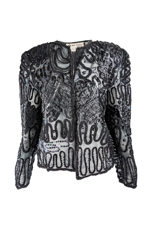 Today Only Vintage Semi Sheer Black Sequin & Beaded Jacket, 1980s