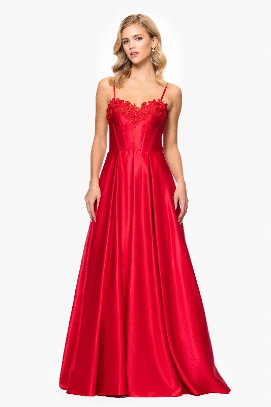 Price Break "Hope" Long Spaghetti Strap Corset Applique Gown