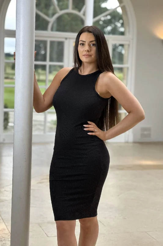 Overstock Sale Vero Moda Roma Ribbed Halter Neck Dress in Black