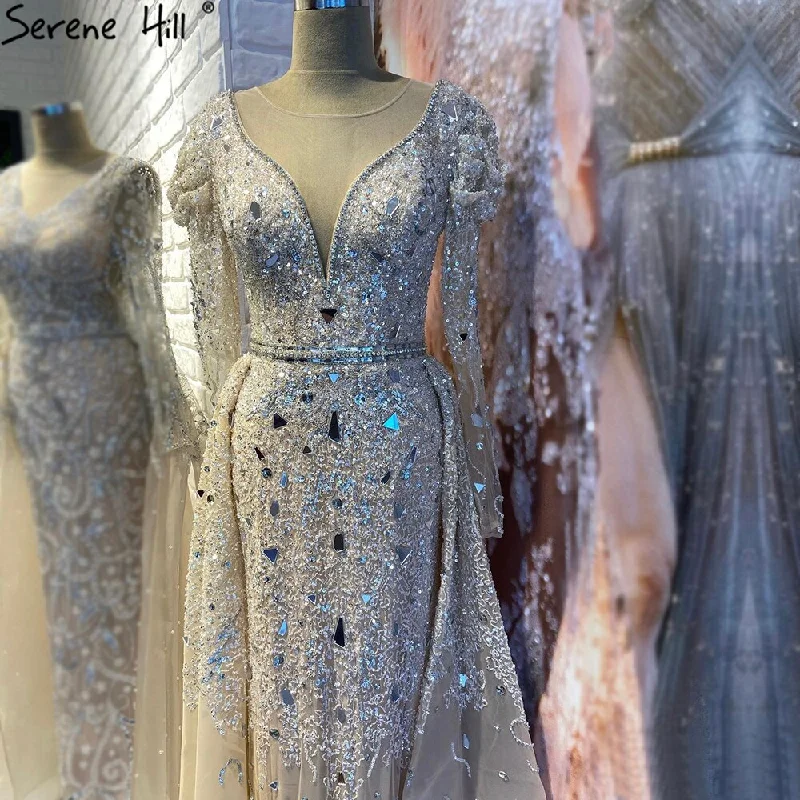Low Prices Serene Hill Muslim Luxury Nude Silver Evening Dresses Gowns 2024 Overskirt Beaded Mermaid Elegant For Woman Party LA71351 Low Prices Serene Hill Muslim Luxury Nude Silver Evening Dresses Gowns 2024 Overskirt Beaded Mermaid Elegant For Woman Party LA71351