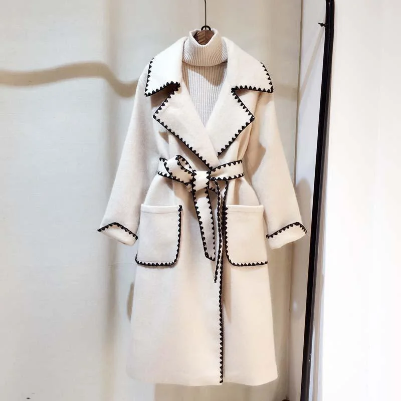 Best Seller Stitch Notched Woolen Coat For Women