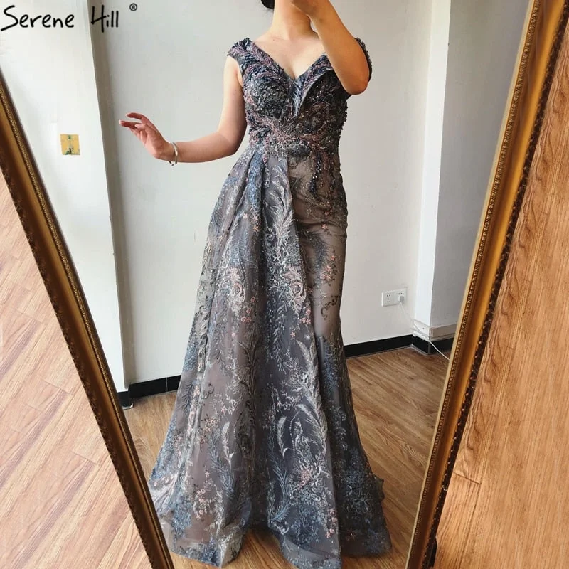 Crazy Deals Dubai Grey Mermaid Sleeveless Sexy Evening Dresses 2024 V-Neck Crystal Luxury Evening Gowns 2024 Serene Hill LA70557 Crazy Deals Dubai Grey Mermaid Sleeveless Sexy Evening Dresses 2024 V-Neck Crystal Luxury Evening Gowns 2024 Serene Hill LA70557