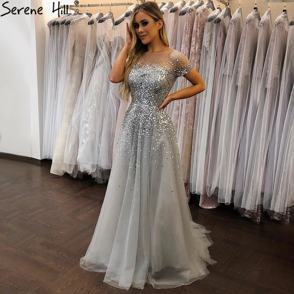 Inventory Reduction On Sale no return no refundSerene Hill 2024 Grey Luxury A Line Evening Dresses with Short Sleeves and Beaded Elegant Gowns for Women's Party LA70976 Inventory Reduction On Sale no return no refundSerene Hill 2024 Grey Luxury A Line Evening Dresses with Short Sleeves and Beaded Elegant Gowns for Women's Party LA70976