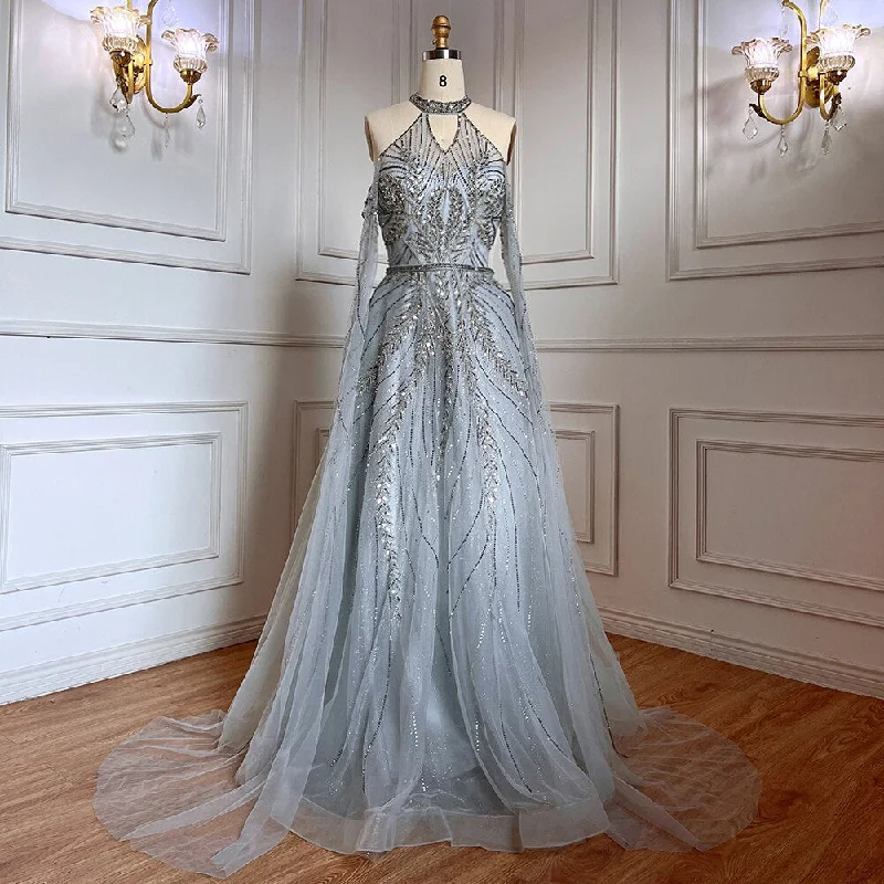 Price Slash Serene Hill Silver Blue A-Line Sexy Cape Sleeves Beaded Luxury Evening Dresses Gowns For Women Arabic Party 2024 LA71828 Price Slash Serene Hill Silver Blue A-Line Sexy Cape Sleeves Beaded Luxury Evening Dresses Gowns For Women Arabic Party 2024 LA71828